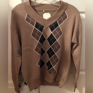 Shein Brown Argyle Sweater
